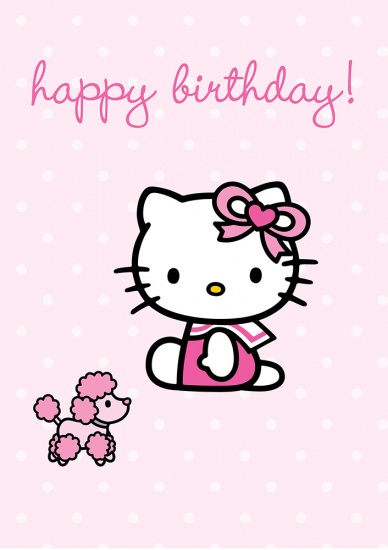 Hello Kitty Pink Poodle Happy Birthday - Greeting Card